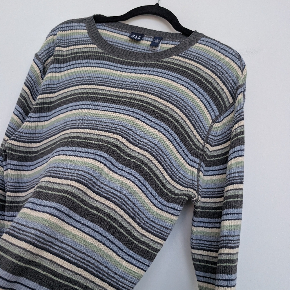 Authentic Y2K Vintage GAP Multicolor Striped Crewneck Sweater Sz L FA01 - Picture 11 of 16